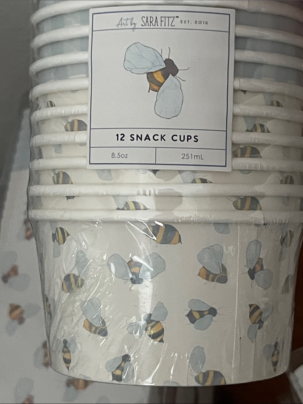 Sara Fitz Blue Bumblebee /Check Paper Party Goods - Picture 8 of 9